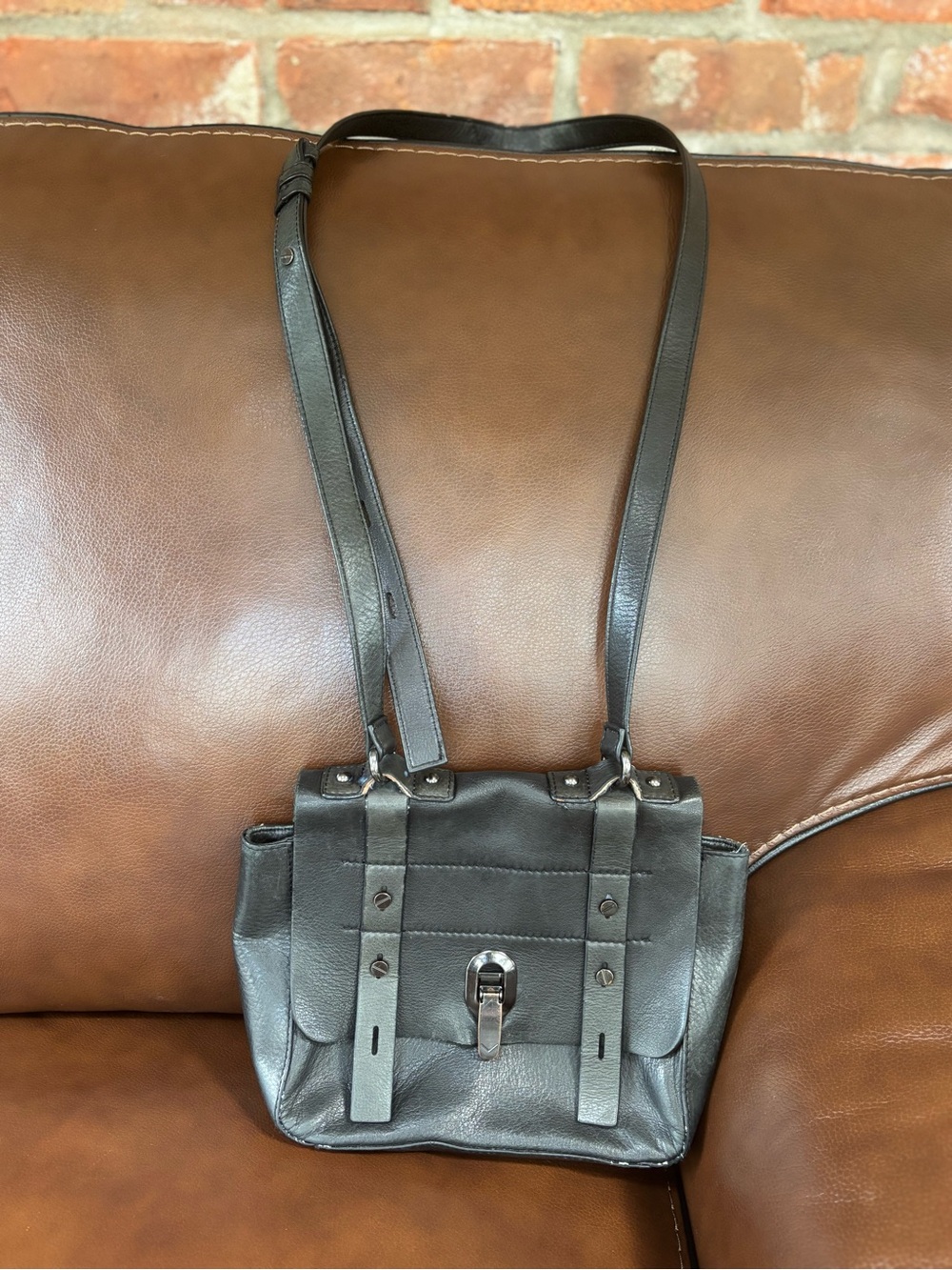 Via Spiga Black Crossbody Bag Moto Style Studded Strap Adjustable